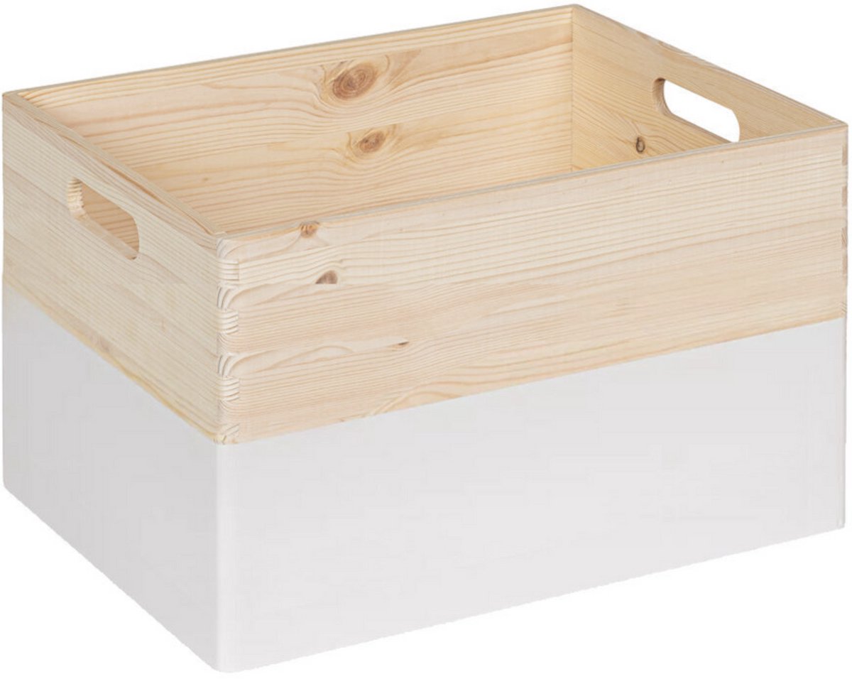 HAUDT® Houten stapel kist KIM MAXI open KOKOS - 39,5 x 29,5 x 23 cm - inhoud 24,1L - witte kist - opbergkist