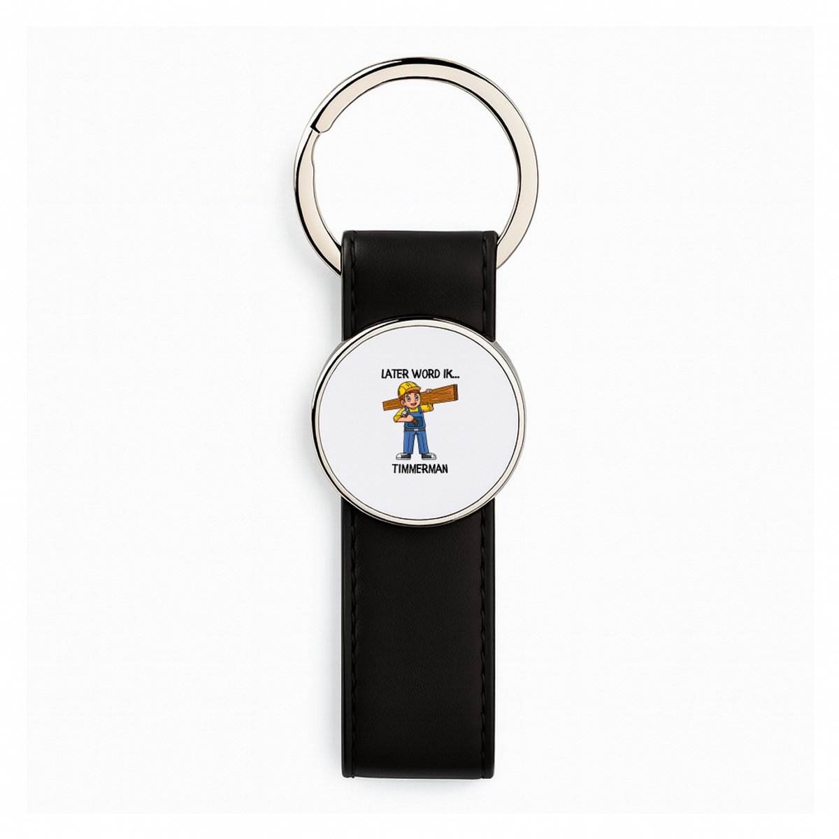 Hacebo® - Later word ik timmerman Zwart lederen sleutelhanger - Baby's - sleutelhangers - cadeau voor een baby - cadeau voor een peuter - kraamcadeau - Werken in de bouw - timmermannen - klusjesman - klusser - sleutelhanger - 3 x 10.5 CM