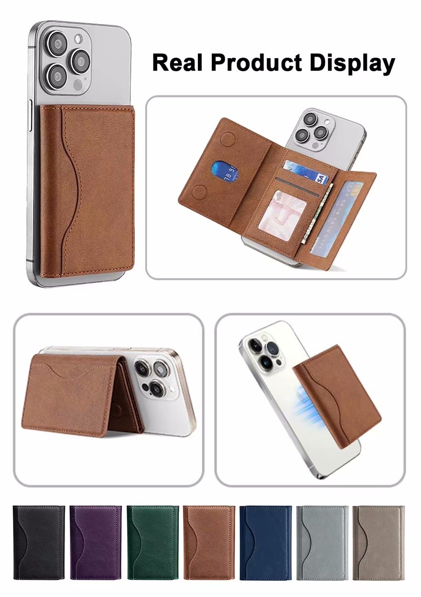 MagSafe magnetische kaarthouder portemonnee iPhone 17/16/15/14/13/12 - leer, RFID-blokkerend, standaard, blauw - Afbeelding 3
