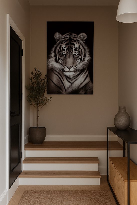 J-Line décoration Murale Tigre - verre trempé - noir/blanc