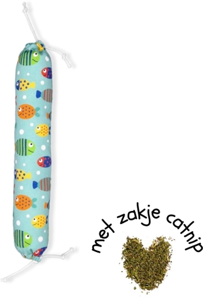 greenPAWS KICKIEZ 'Cartoon Vissen' - sterk kattenspeelgoed met bio-kattenkruid - 30 cm - wasbaar in de wasmachine - gemaakt in België