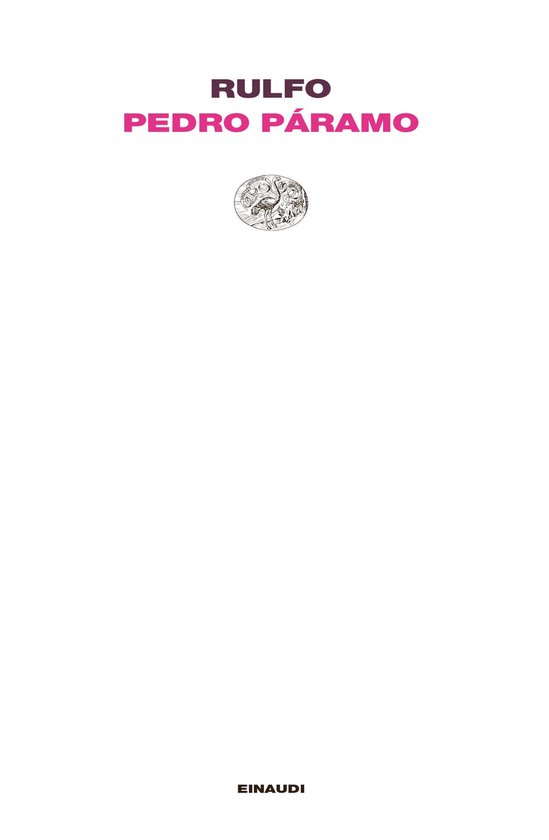 Boek "Pedro Páramo" van RULFO, met een decoratief rond embleem en de tekst "EINAUDI".