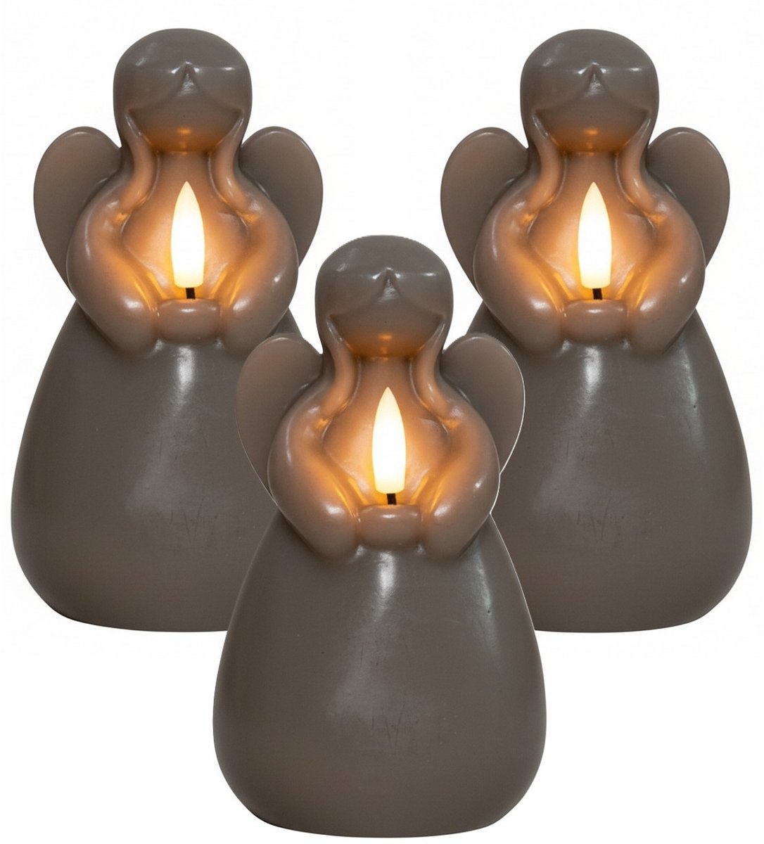 Anna's Collection LED kaars engel - 3x - taupe - 14 x 8 cm - met timer - op batterijen - kerst - kerstkaarsen