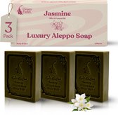 GREEN FADEL Aleppo Zeep Luxe - geur van Jasmijn - 3 stuks - Olijfolie & Laurierolie - Natuurlijke Zeep - Handgemaakt - Lichaams- en handzeep