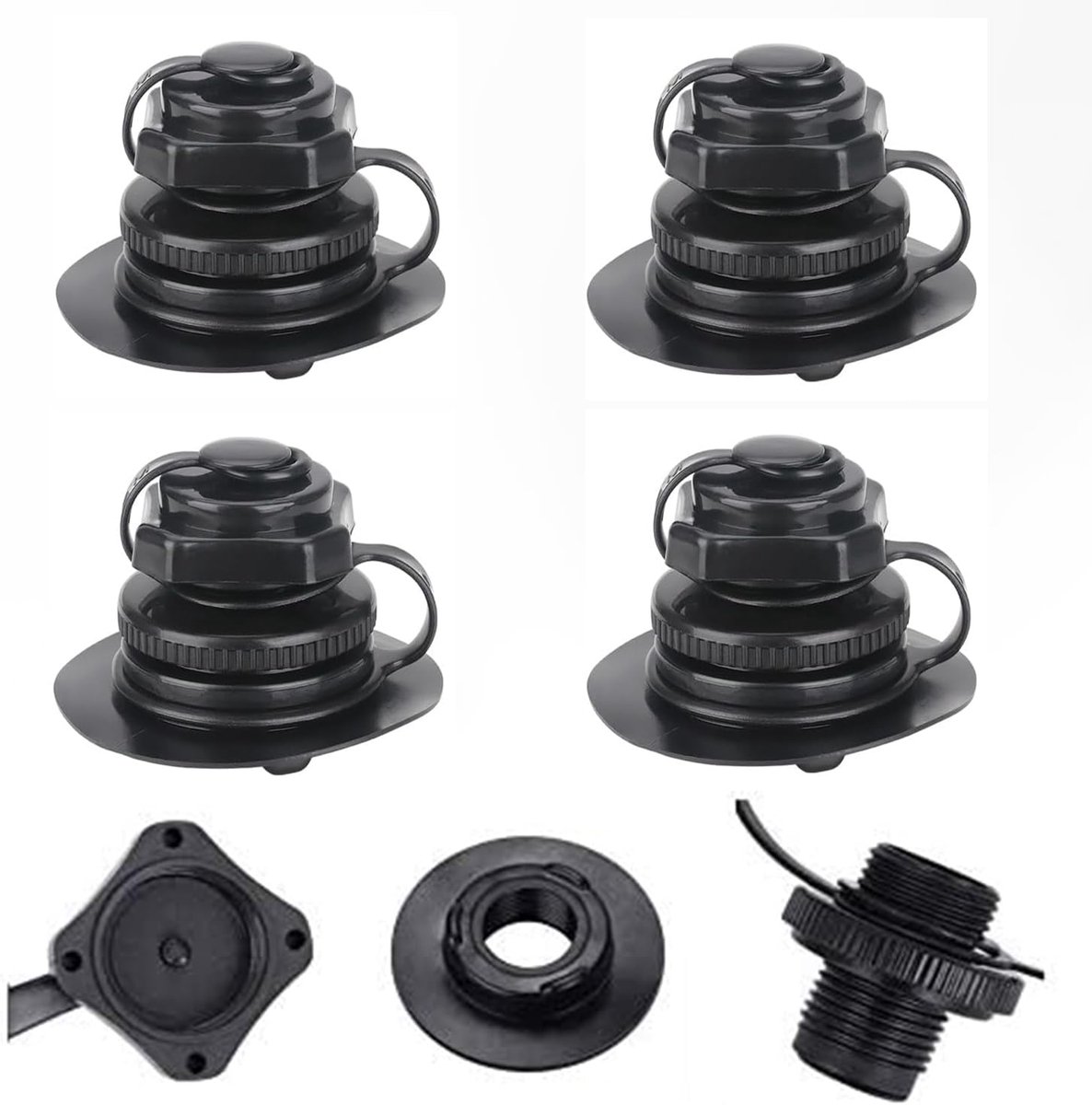 4pcs Rubber Boot Ventiel - Inflatable Valve - Zwarte Vervangingsventiel - Luchtventiel Caps voor Opblaasbare Boten en Vissersboten