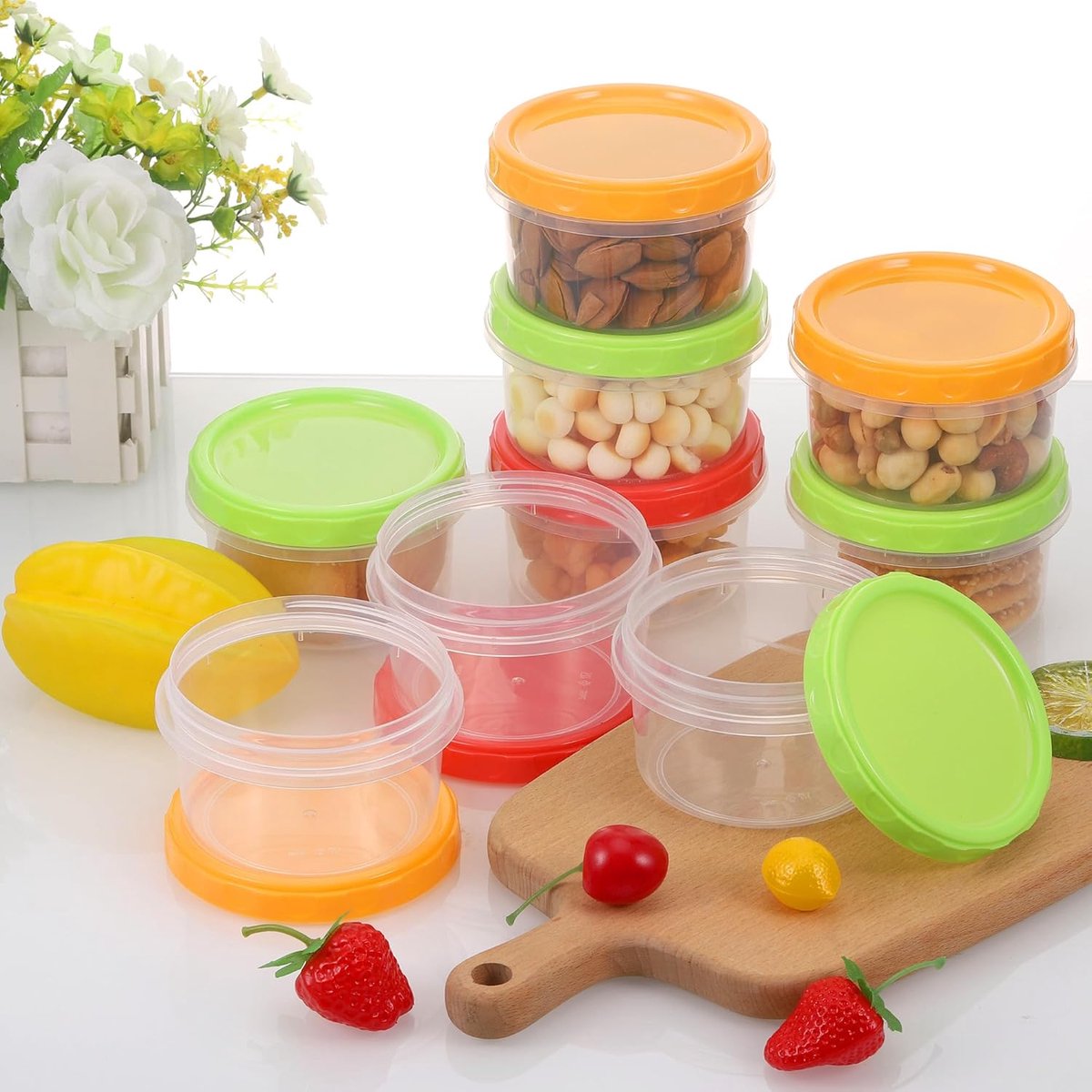 Candala 16 stuks luchtdichte containers voor kleine levensmiddelen, 250 ml, herbruikbaar, container voor vriezer, kleine container met deksel voor yoghurt, lunch, veilig voor magnetron en vriezer