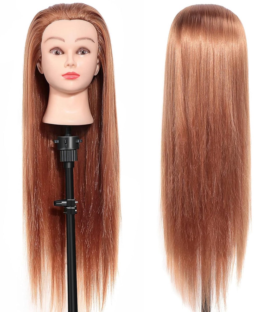 Thick Hair - Barber Training Head - Cosmetology Doll Head - 24 Inch Synthetic Fiber Hair - Training Head with Table Clamp Stand - Geschikt voor Oefening