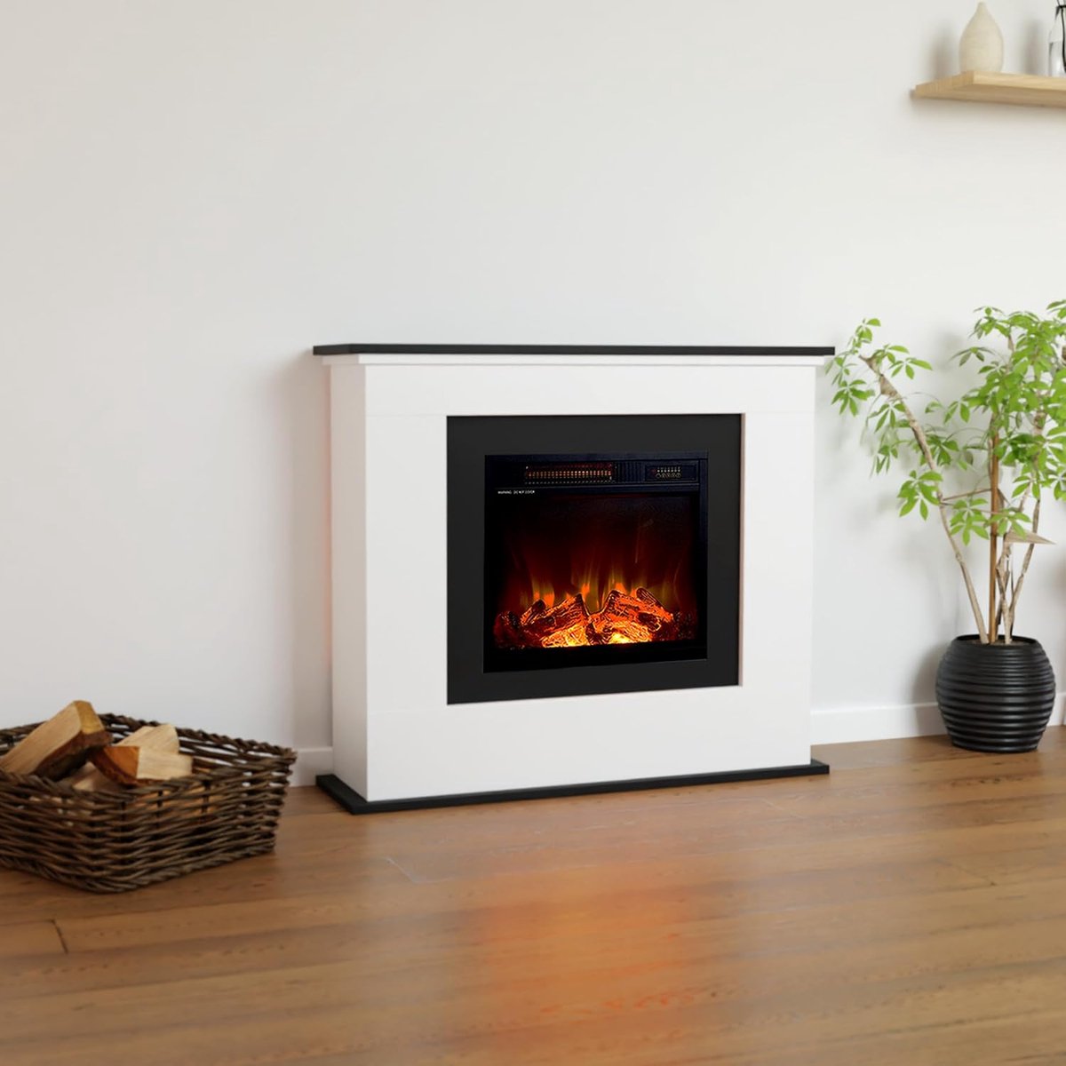 Elektrische Sfeerhaard met Verwarming TasalFurniture® – Luxe LED Haardvuur met Realistisch Houtdecor – Vrijstaande Elektrische Haard 1500W met Afstandsbediening & Warmtefunctie – Modern Design 102x84x27 cm – Wit
