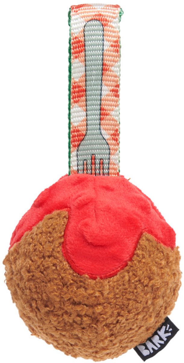 Bark a squeaky meat-a-ball gehaktbal met vork pluche super chewer 25,5x15x9 cm 10-20 kg
