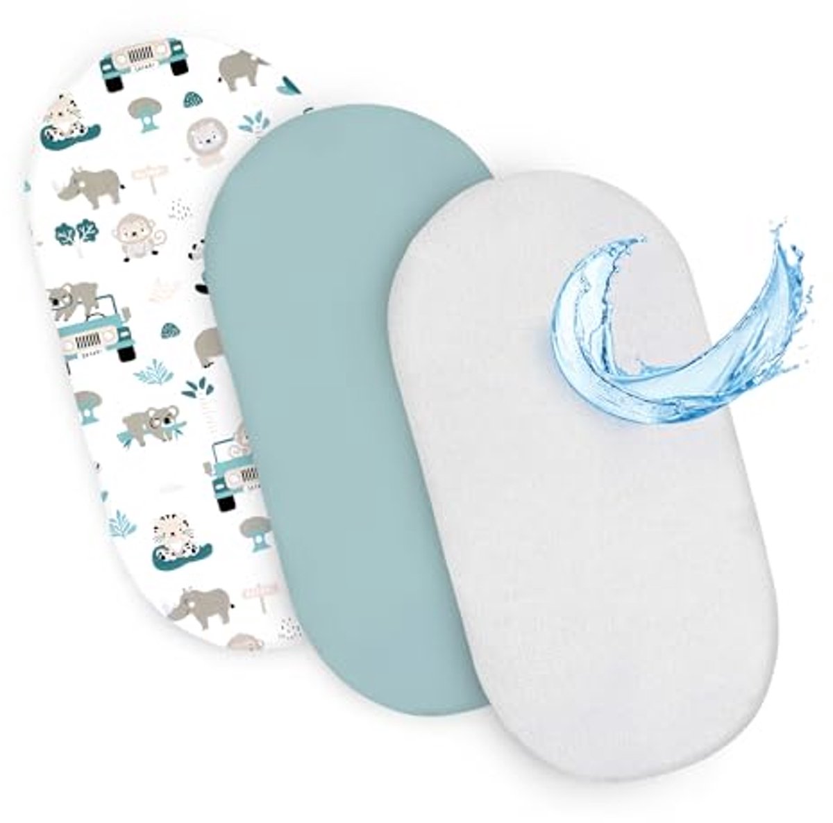 Image of 3-delige Hoeslakenset voor Babybedden - Inclusief Waterdichte Matrasbeschermer - Zachte, Ademend en Ondersteunend - Geschikt voor Kinderwagens, Wiegjes en Aanschuifbedden