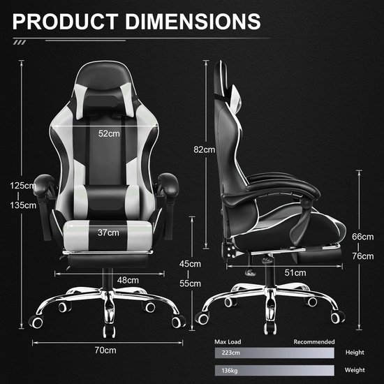 PZDO Gaming Stoel Ergonomische Computerstoel met Voetensteunen, Stof PC- Stoel met Hoofdsteun en Lendenkussen, Hoogte Verstelbare Bureaustoel, Volwassen, Kind, Geschenk, 150kg (Grijs PZDO Gaming Stoel Ergonomische Computerstoel met Voetensteunen, Stof PC- Stoel met Hoofdsteun en Lendenkussen, Hoogte Verstelbare Bureaustoel, Volwassen, Kind, Geschenk, 150kg (Grijs