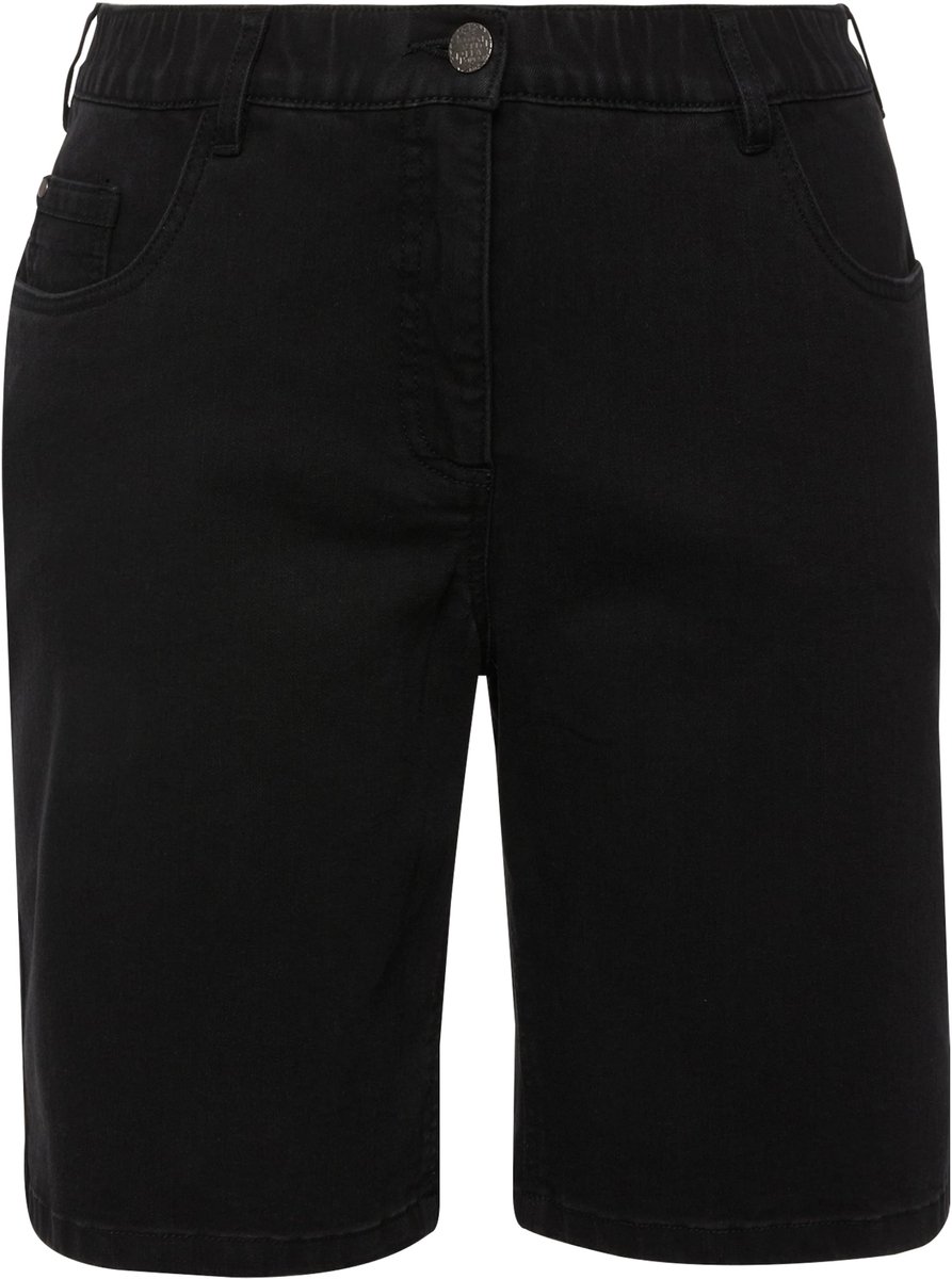 Ulla Popken - Dames - Jeansbermuda Mandy 5-pocket model comfortabele tailleband - Zwart - Maat 44