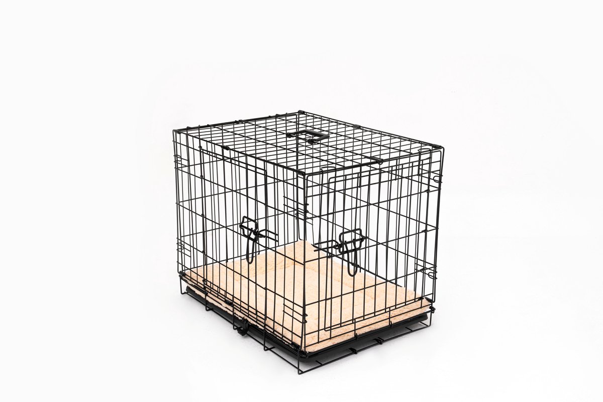 Qoozi Pet Hondenbench – Opvouwbare Bench met 2 Deuren & Kussen – 75x47x54 cm – Versterkte Draadconstructie (3.2/2.8/2.2 mm) – Stevig & Comfortabel – QZ1121509