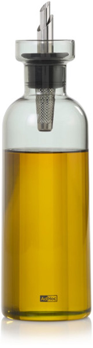 AdHoc AromaPour Olijfolie- en Azijnfles met Schenktuit – 500 ml – Grijs Glazen Oliedispenser met RVS Dop – Lekvrij & Precies Schenken – Design Keukenaccessoire