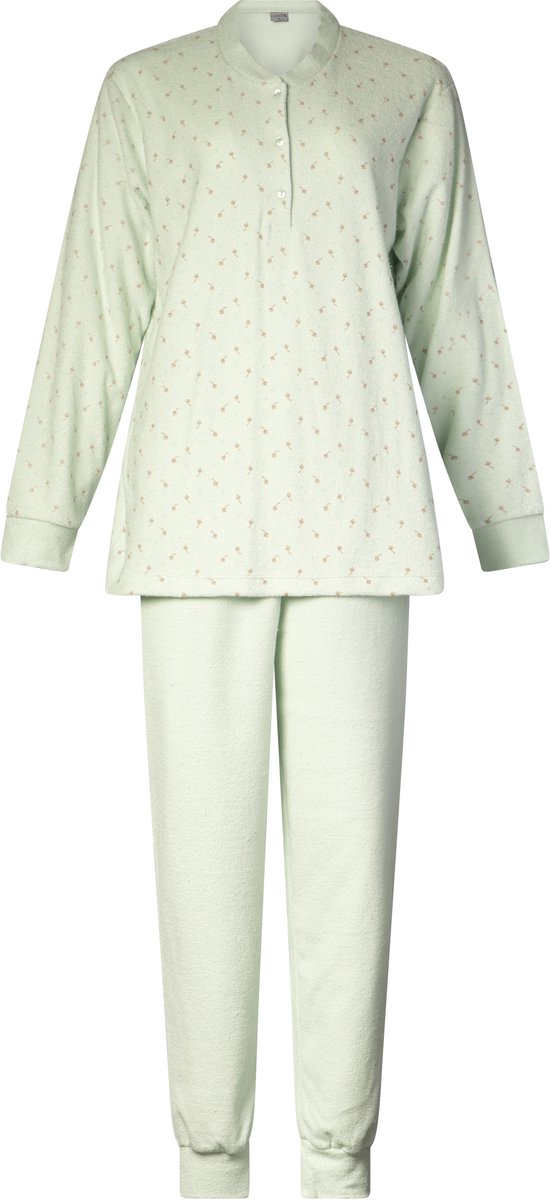 Lunatex warme dames pyjama 124250 - aangeruwd badstof - groen