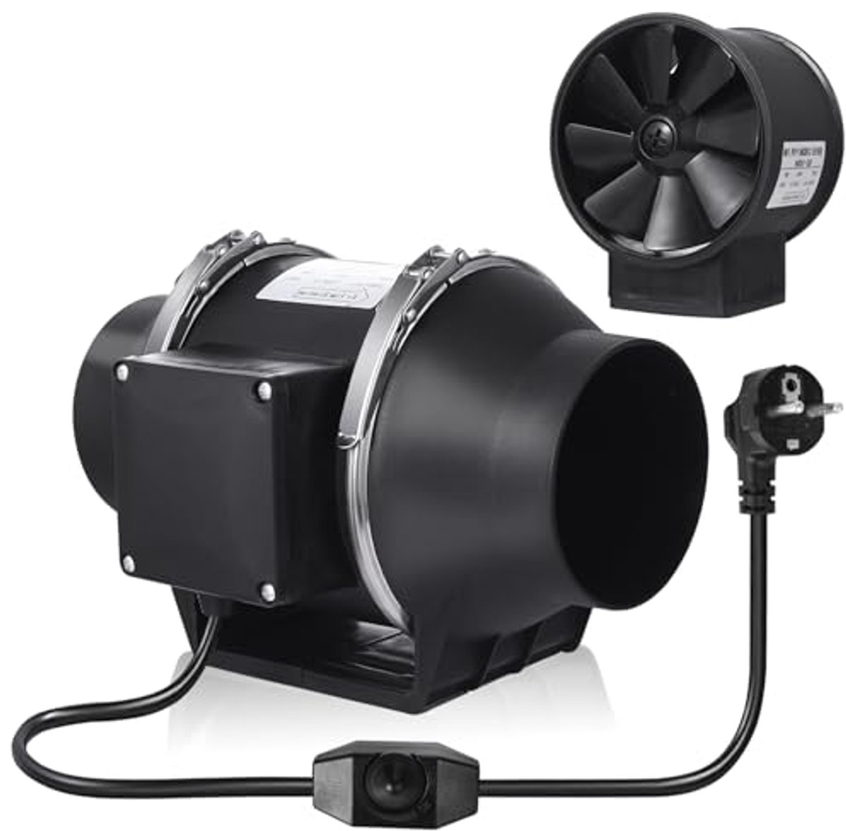 Buisventilator 100 mm, verstelbaar met snelheidsregelaar, 220 m³/h, inbouwventilator voor