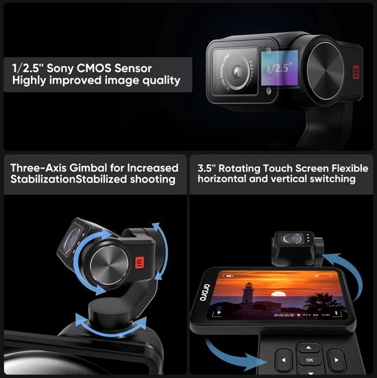 ORDRO M5 Video Camera, 3-Axis Stabilisation, 5K Vogging Camera with 3.5 Inch Flip Screen, 120° Field of View, Face Tracking, Time Lapse, Slow Motion, IR Night Vision, Video Camera for Travel, Outdoor van Merkloos — afbeelding 5