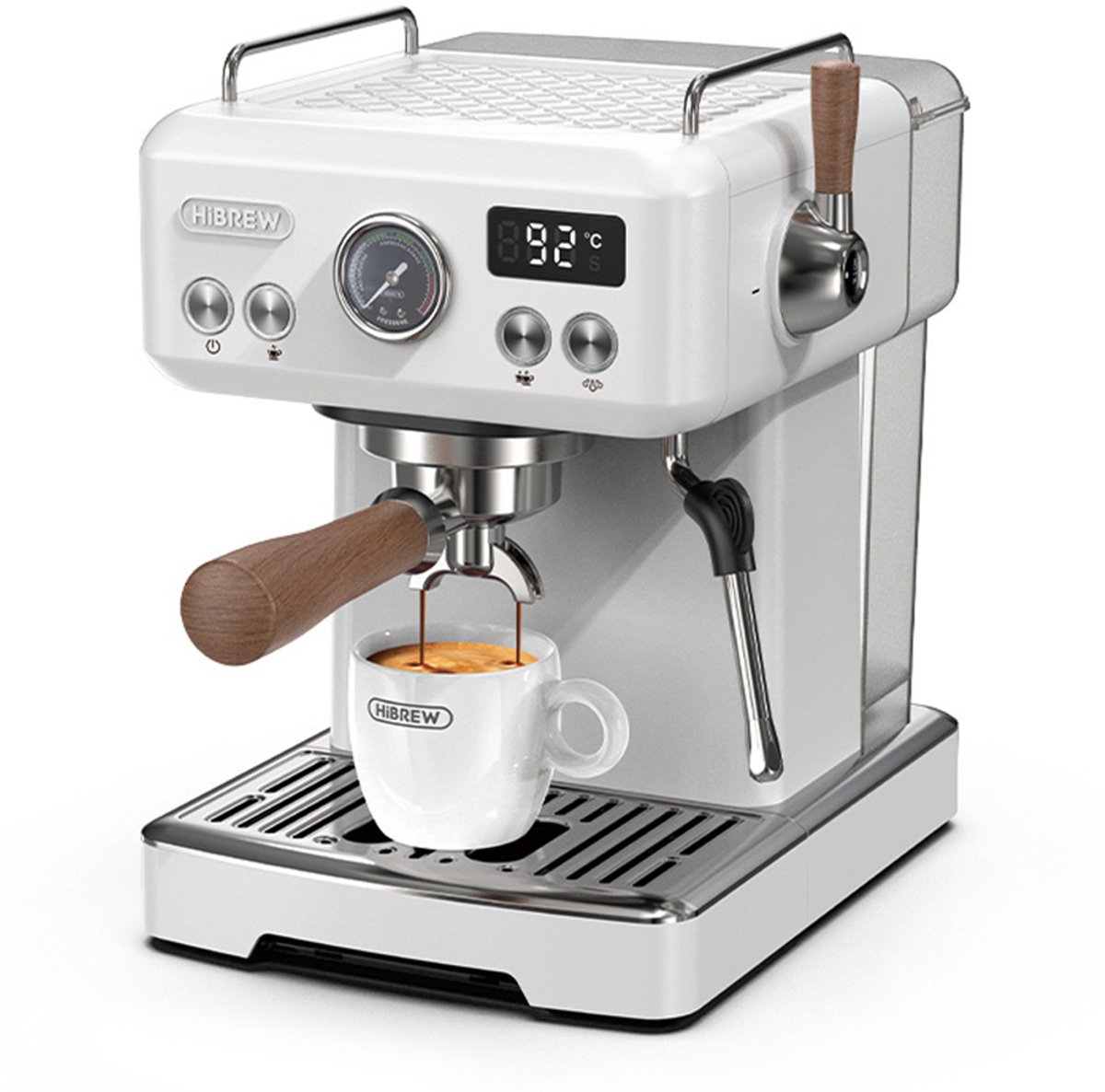 HIBREW H10 Plus espressomachine, 20 bar halfautomatische koffiezetapparaat, snelle opwarming, temperatuurregeling, stoompijpje voor cappuccino latte, compact roestvrij staal (latte art-kopje niet inbegrepen) - HIBREW - €199,00