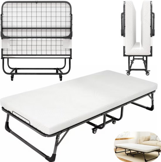 Woning Decor® Opklapbed 90x200 cm – Extra Stevig – Logeerbed met Luxe Matras – Eenpersoonsbed - Vouwbed - Inklapbaar Logeermatras – Ruimtebesparend Slaapbed - Opklapbedden