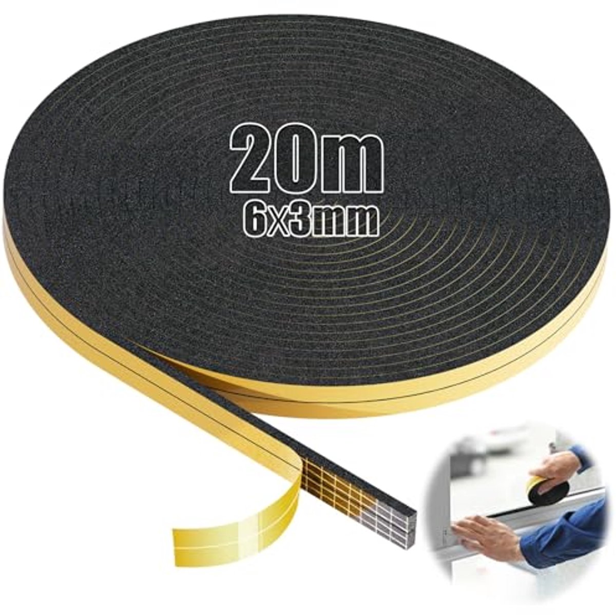 Zelfklevende Schuimrubber Afdichtingstape - 6 mm x 3 mm - Zwart voor Ramen en Deuren