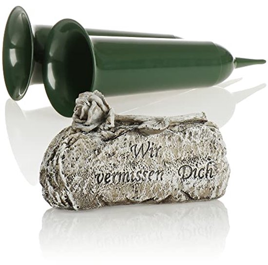 Ensemble de décoration funéraire en 3 pièces comprenant une pierre tombale et un vase funéraire - une élégante décoration de deuil pour la tombe