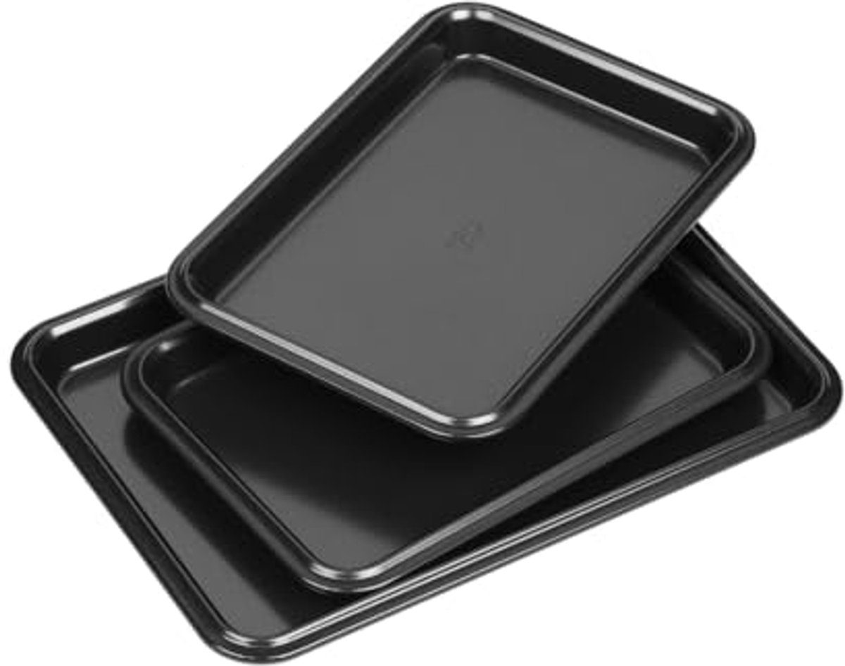 Set van 3 Professionele Bakplaten van Koolstofstaal met Antiaanbaklaag - Afmetingen: 34,5 x 24,4 cm en 25 x 18 cm