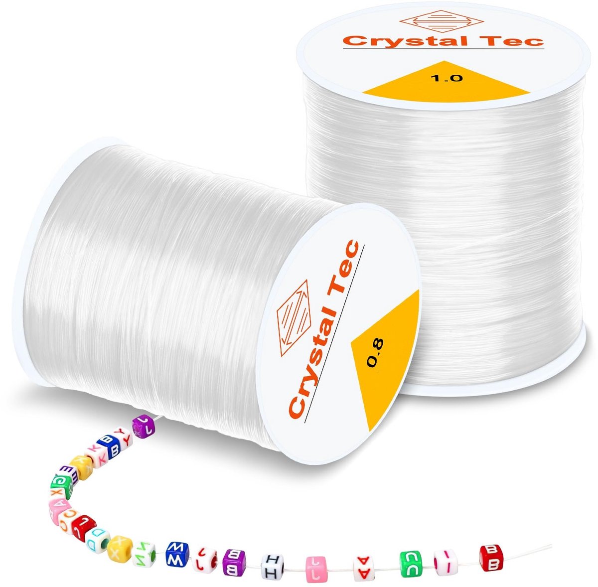 QTTVBTNA -Elastisch Sieradendraad Set – 2 Rollen Transparant Elastisch Koord voor Armbanden 0,8mm & 1mm, Nylon Draad voor Kralen en Sieraden Maken