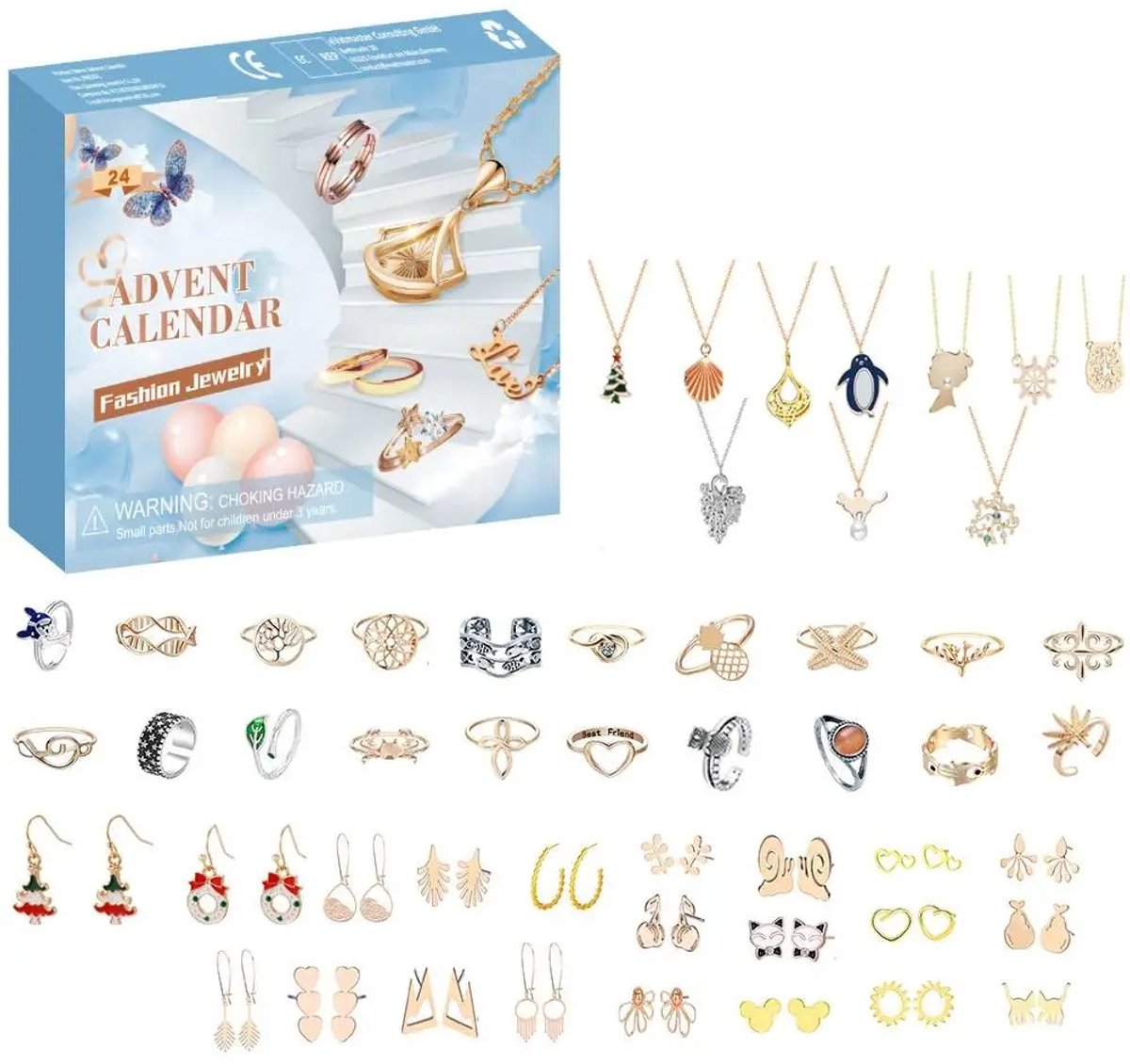 ZJTAPE Adventskalender voor dames, 2025, meisjes, kerstkalender, 12 verrassingen, armbanden, halsketting, ring, oorbellen, kerstcadeau, sieradenset voor dames, meisjes, beste vriendin
