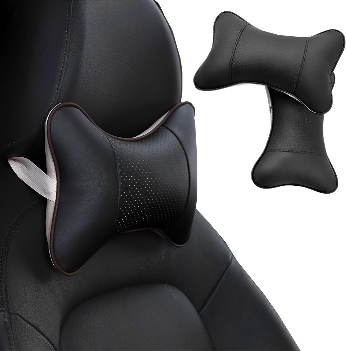 2 Pcs Auto Hoofsteun Kussens - Geheugenfoam Auto Zitkussen Neksteun - Comfortabele Zachte Universele Autostoel Kussens (Zwart)