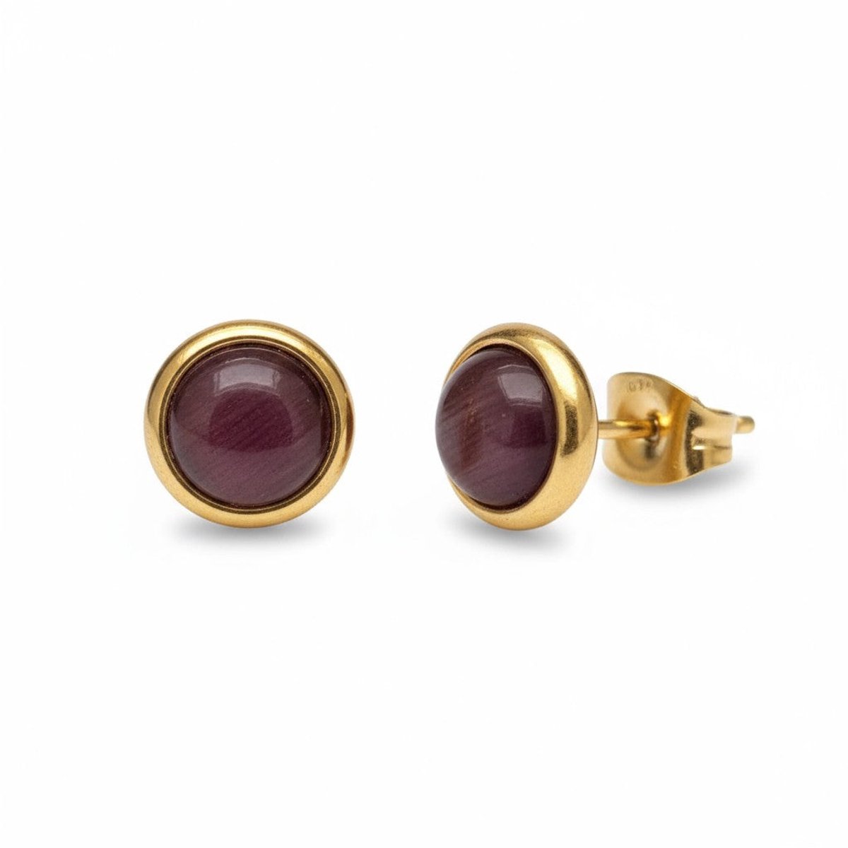 Aramat Jewels | Oorbellen | Kattenoog Oorbellen 8mm – Paars Goudkleurig | | | |8mm | Staal | Kinderen, Volwassenen | Verkleurd niet