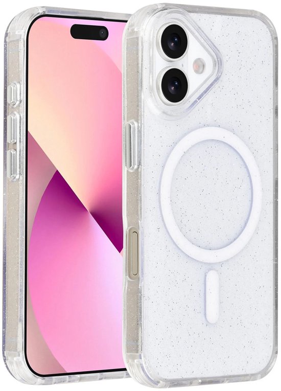 Backcover Hoesje Geschikt voor: iPhone 17 - MagSafe Compatibel – Transparant Glitter Design – Krasbestendig – Slanke Bescherming met Perfecte Pasvorm - Transparant