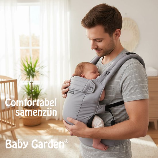 Baby Garden Premium baby draagzak van katoen - ergonomisch & comfortabel - Voor pasgeboren baby tot 15 kg - Grijs van Baby Garden — afbeelding 2