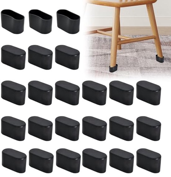 20 stuks tuinstoelpootdoppen, ovale beschermers, verdikte accessoires, zwart