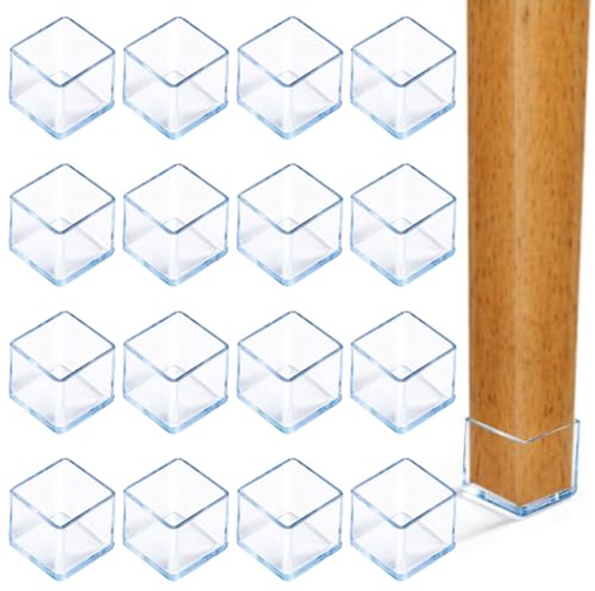 16 stuks vierkante stoelpoten 25 x 25 mm - rubberen voetjes voor vloerbescherming