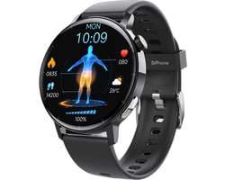 DrPhone ChronaX3 Smartwatch – ECG – Hartslag, SpO₂ - Temperatuur - 158 Sportmodi - Bluetooth Bellen - 1.41” HD - Zwart