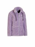 Lila fleece vest met kraag, ritssluiting en steekzakken.