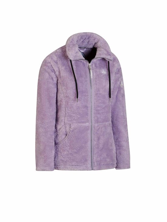 Lila fleece vest met kraag, ritssluiting en steekzakken.