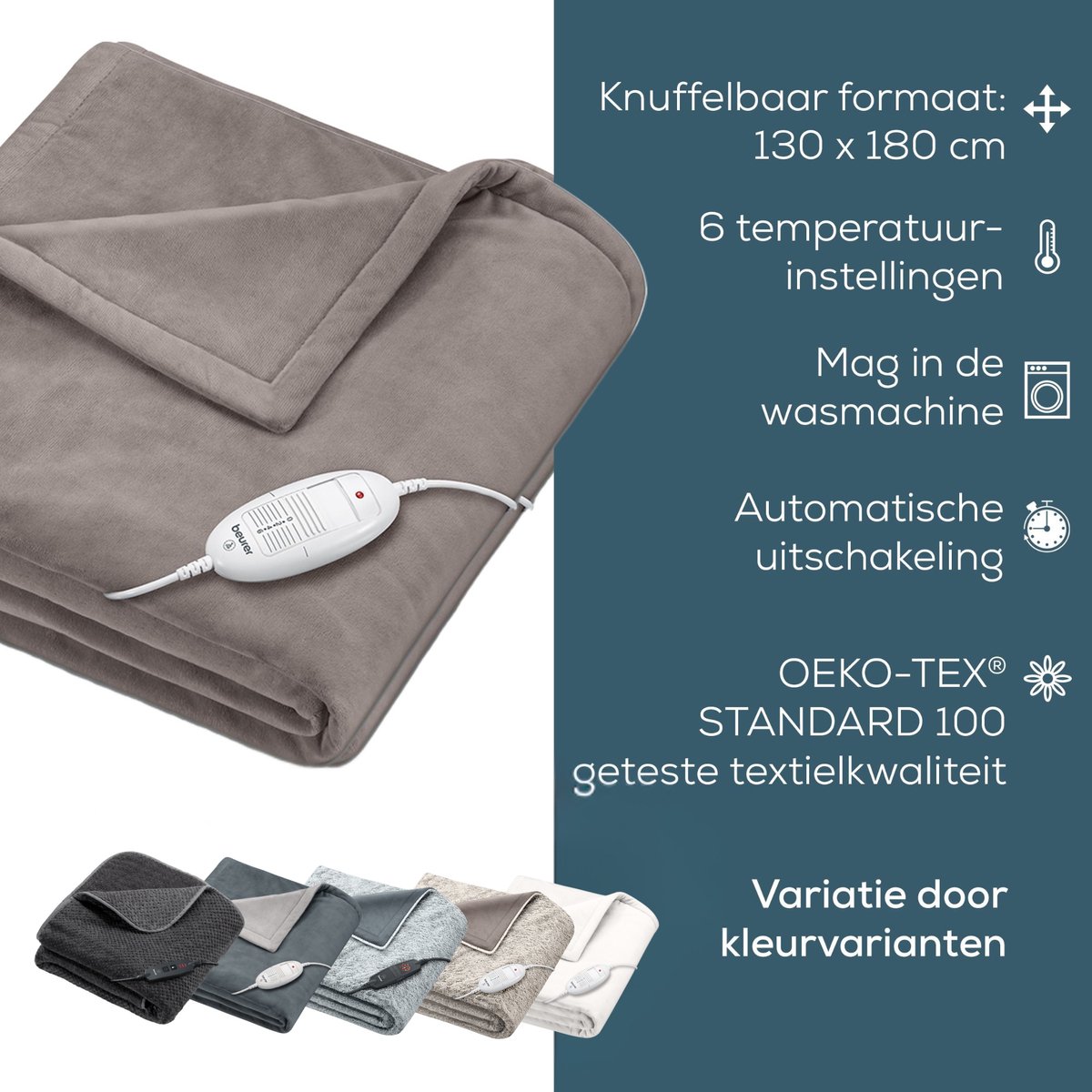Beurer Elektrische Deken - Warmtedeken - 1 persoons 180x130cm - Test: Zeer goed - Automatische uitschakeling - Taupe - 3 Jaar Garantie – foto 8