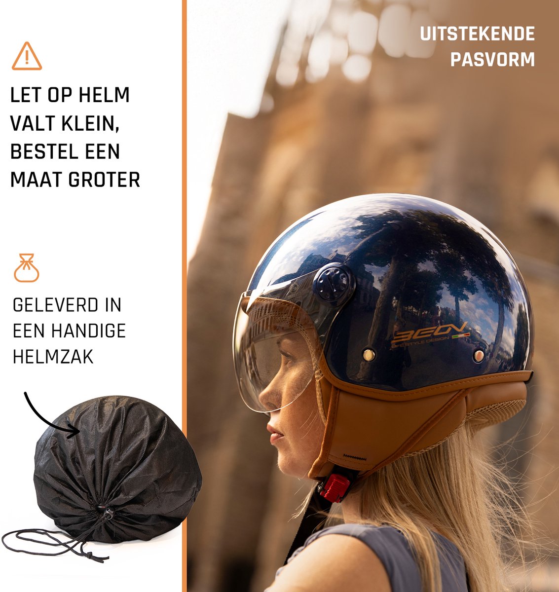BEON Design Luxe Scooterhelm - M - Jethelm met Vizier - Motorhelm - Geschikt voor Vespa, Scooter, Brommer, Motor en Snorfiets - Metallic Blauw – foto 2