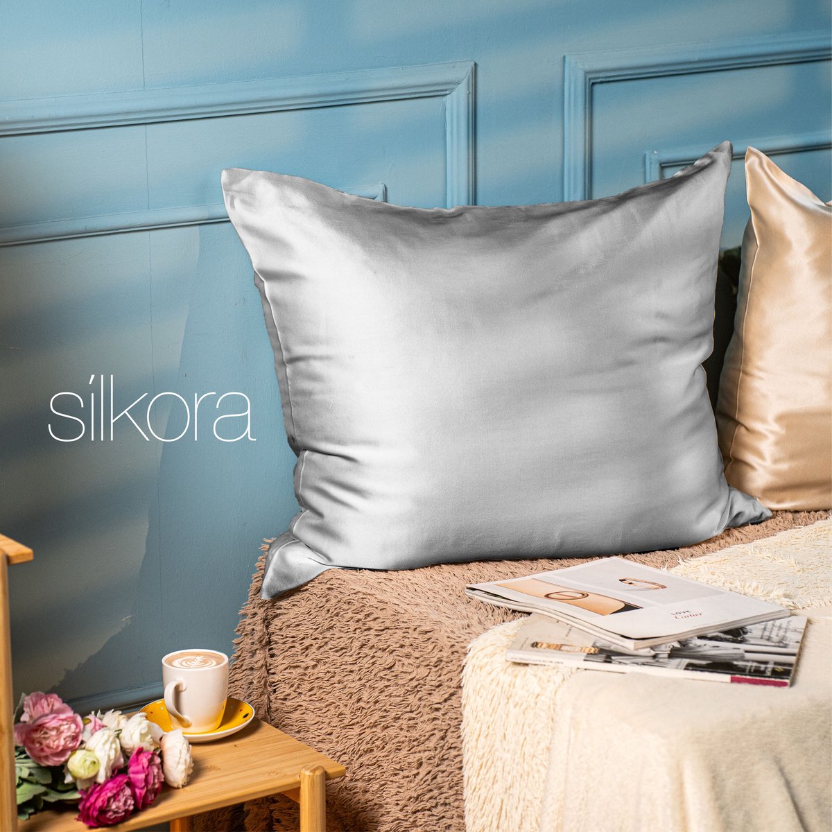 Silkora Premium Silk Pillowcase - 40x80 cm - 22 Momme 100% Moerbei Zijden Kussensloop Met Verborgen Rits - Anti-rimpel, Verkoelende, Anti-pluis - Zilvergrijs