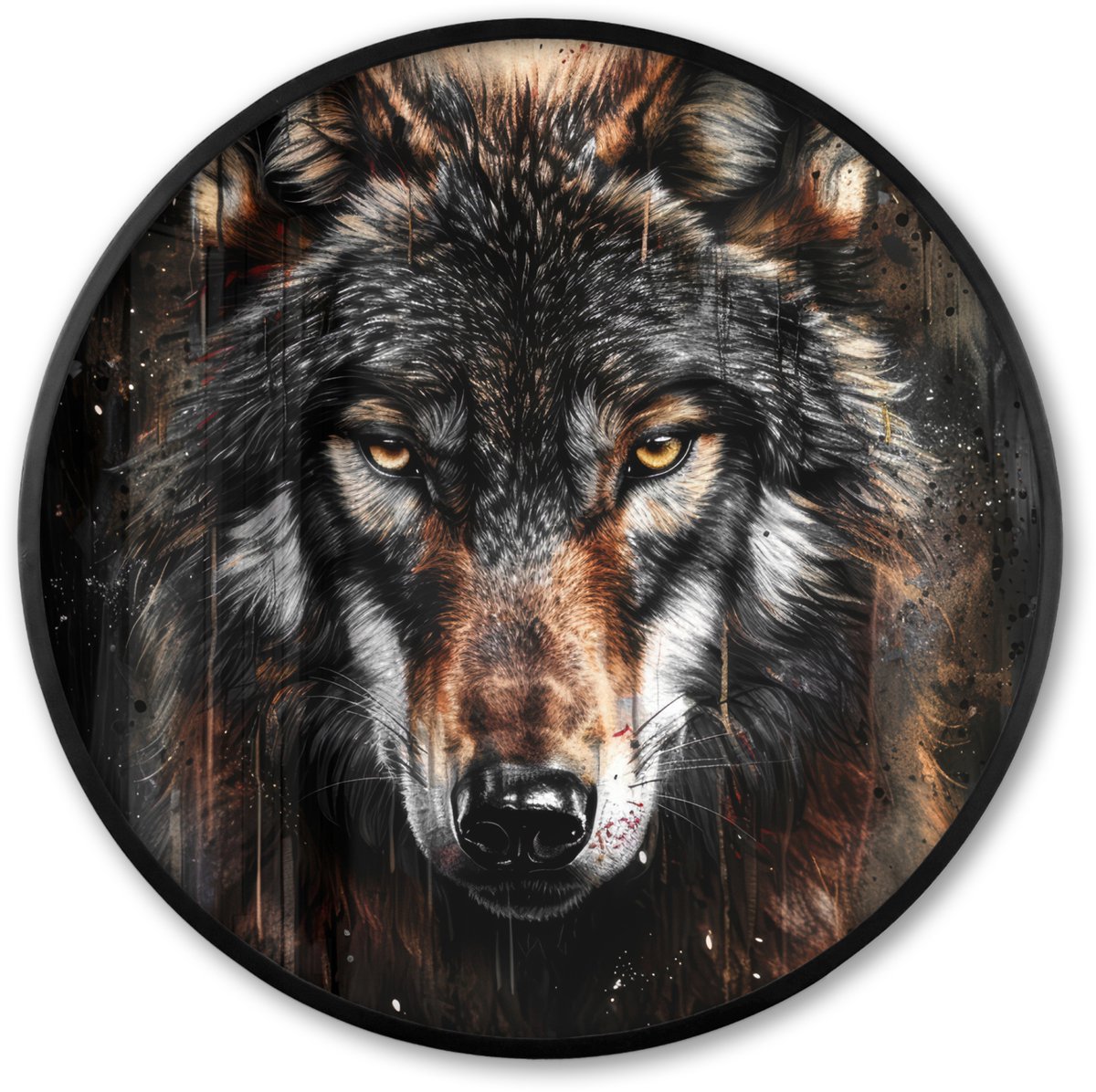 FrameYourWall Poster in lijst Rond - Fotolijst 60x60 cm - Posters - Dieren - Wolf - Portret - Zwart - Bruin - Ronde posterlijst zwart - Decoratie - Wanddecoratie woonkamer - Muurdecoratie slaapkamer