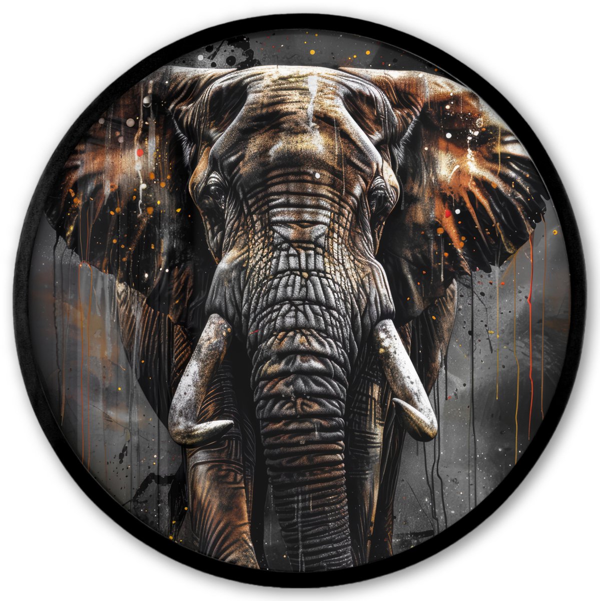FrameYourWall Poster in lijst Rond - Fotolijst 40x40 cm - Posters - Olifant - Watercolor - Wilde dieren - Luxe - Ronde posterlijst zwart - Decoratie - Wanddecoratie woonkamer - Muurdecoratie slaapkamer