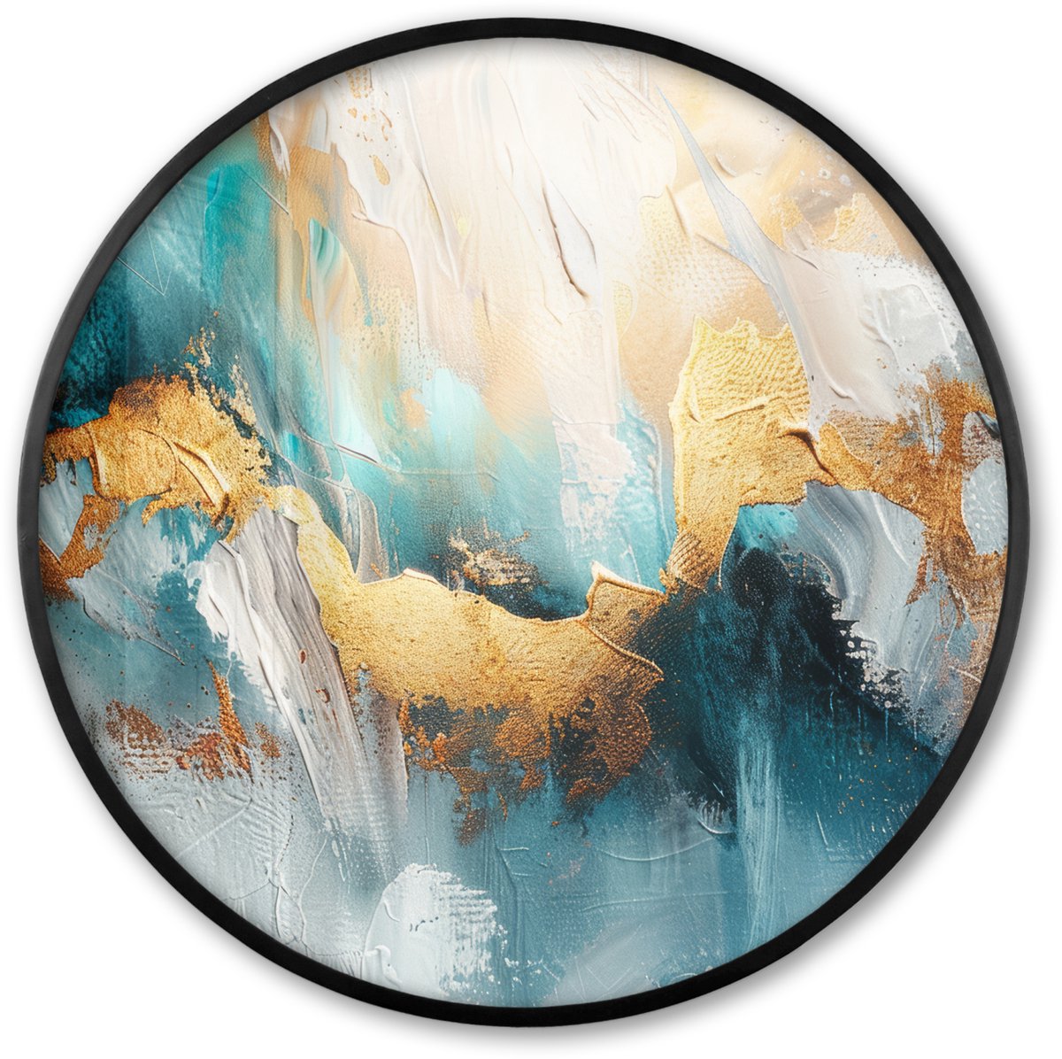 FrameYourWall Poster in lijst Rond - Fotolijst 60x60 cm - Posters - Abstract - Kunst - Gold - Blauw - Ronde posterlijst zwart - Decoratie - Wanddecoratie woonkamer - Muurdecoratie slaapkamer Abstract - Blauw