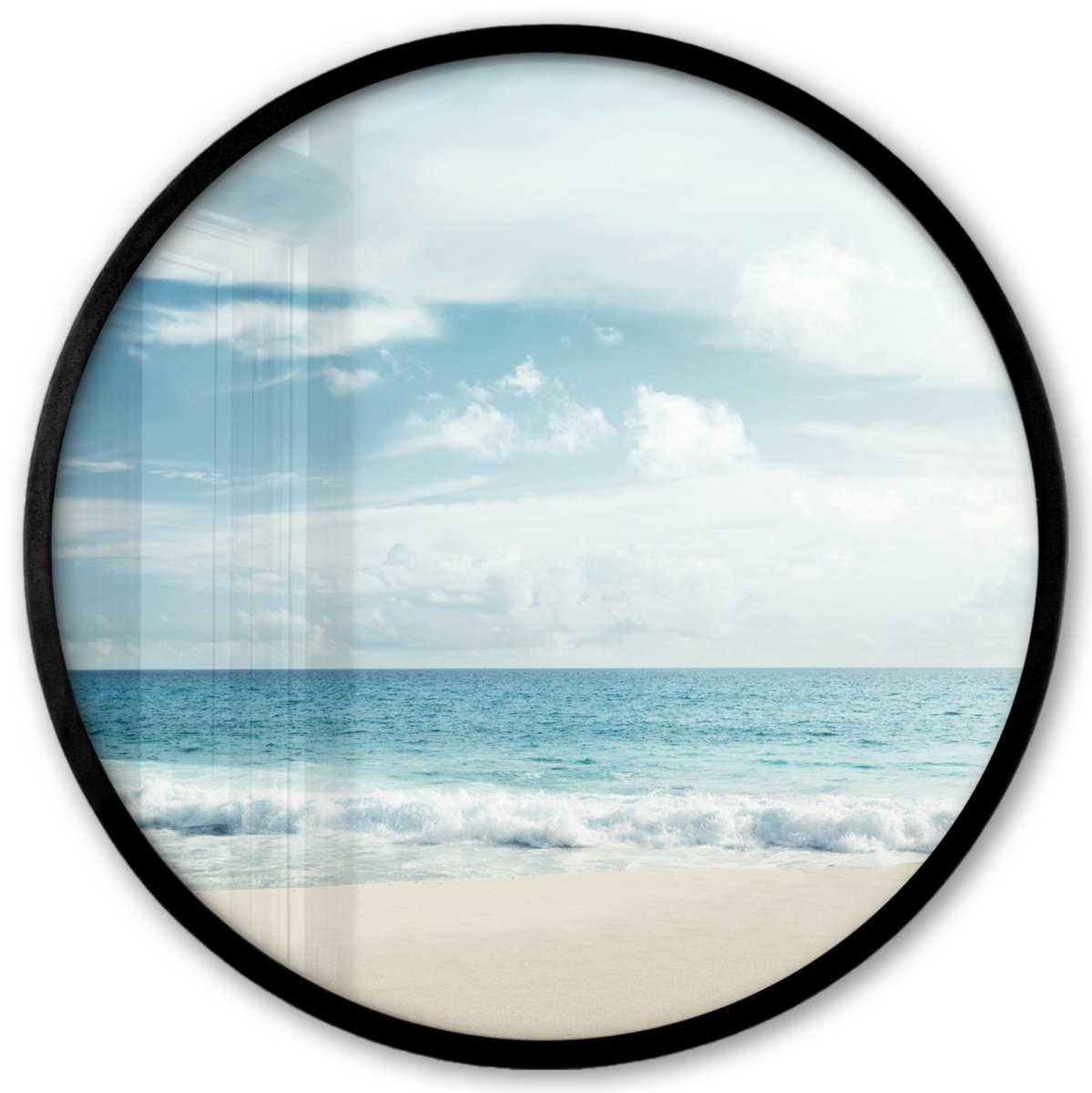 FrameYourWall Poster in lijst Rond - Fotolijst 40x40 cm - Posters - Strand - Zee - Zomer - Ronde posterlijst zwart - Decoratie - Wanddecoratie woonkamer - Muurdecoratie slaapkamer Multicolor