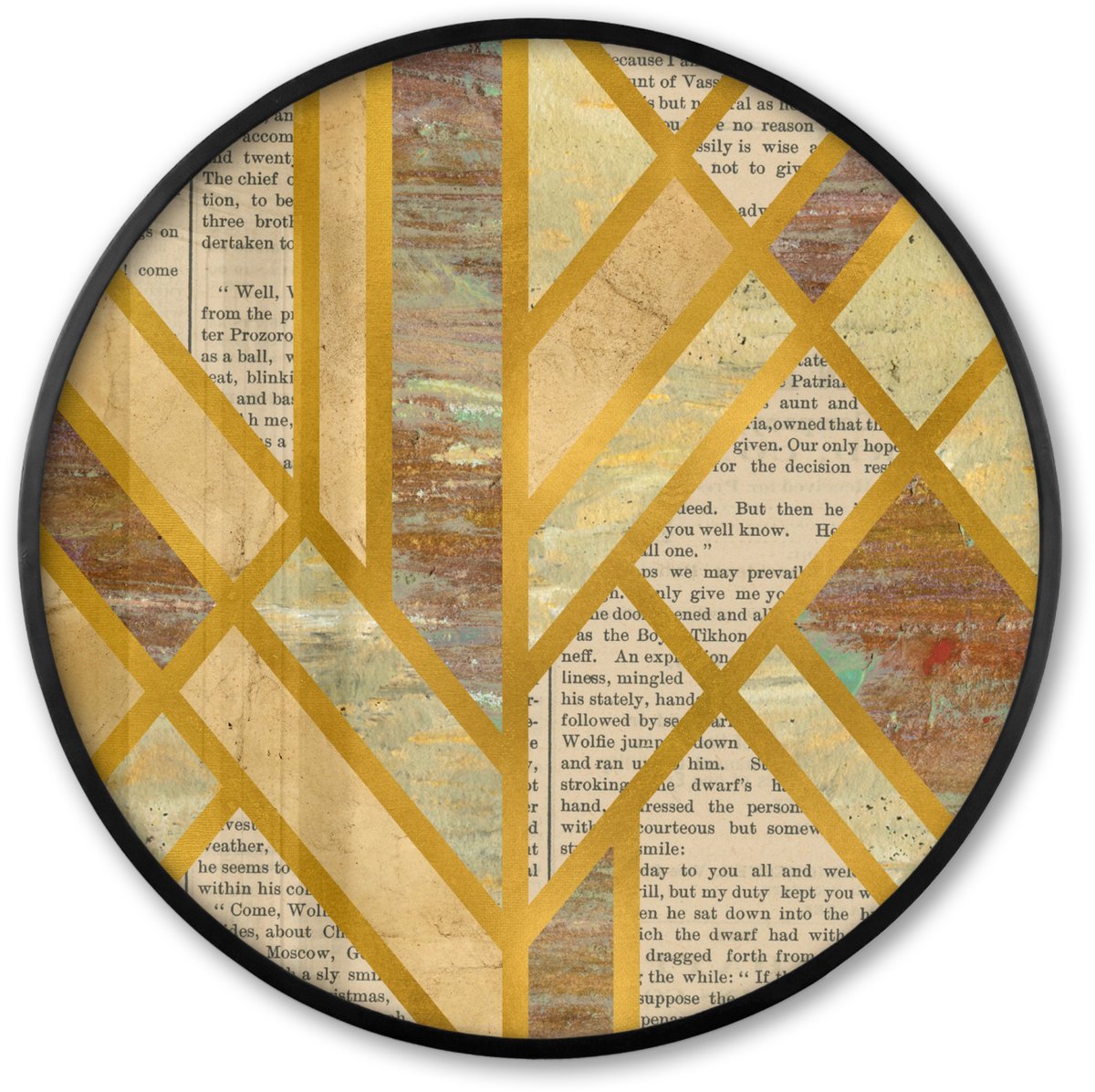 FrameYourWall Poster in lijst Rond - Fotolijst 60x60 cm - Posters - Vintage - Marmer - Goud - Ronde posterlijst zwart - Decoratie - Wanddecoratie woonkamer - Muurdecoratie slaapkamer Multicolor