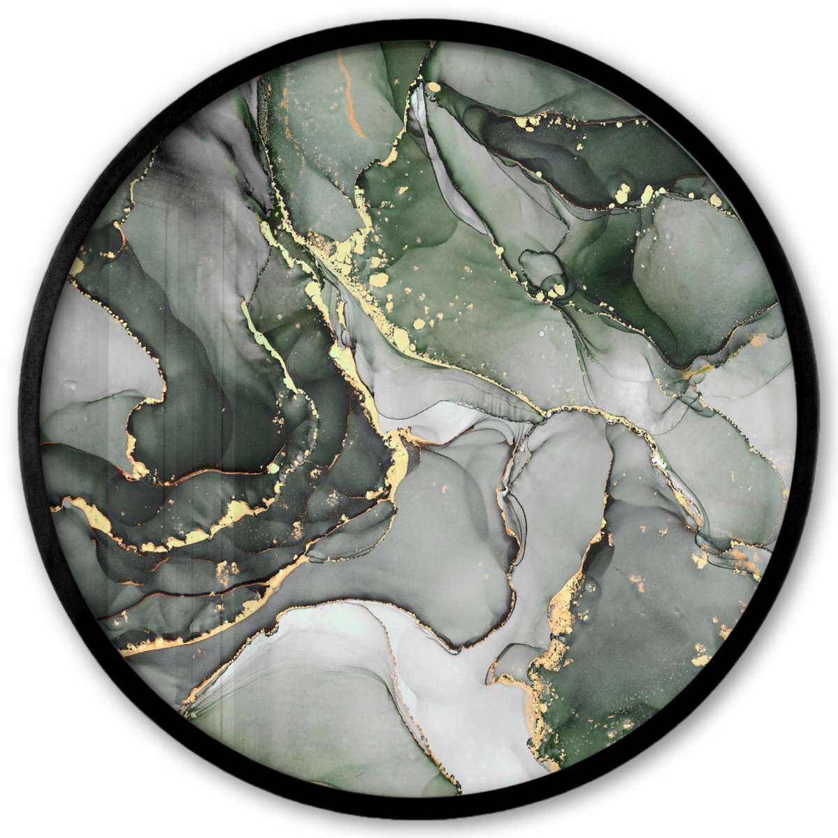 FrameYourWall Poster in lijst Rond - Fotolijst 40x40 cm - Posters - Luxe - Marmer - Groen - Ronde posterlijst zwart - Decoratie - Wanddecoratie woonkamer - Muurdecoratie slaapkamer Marmer - Abstract