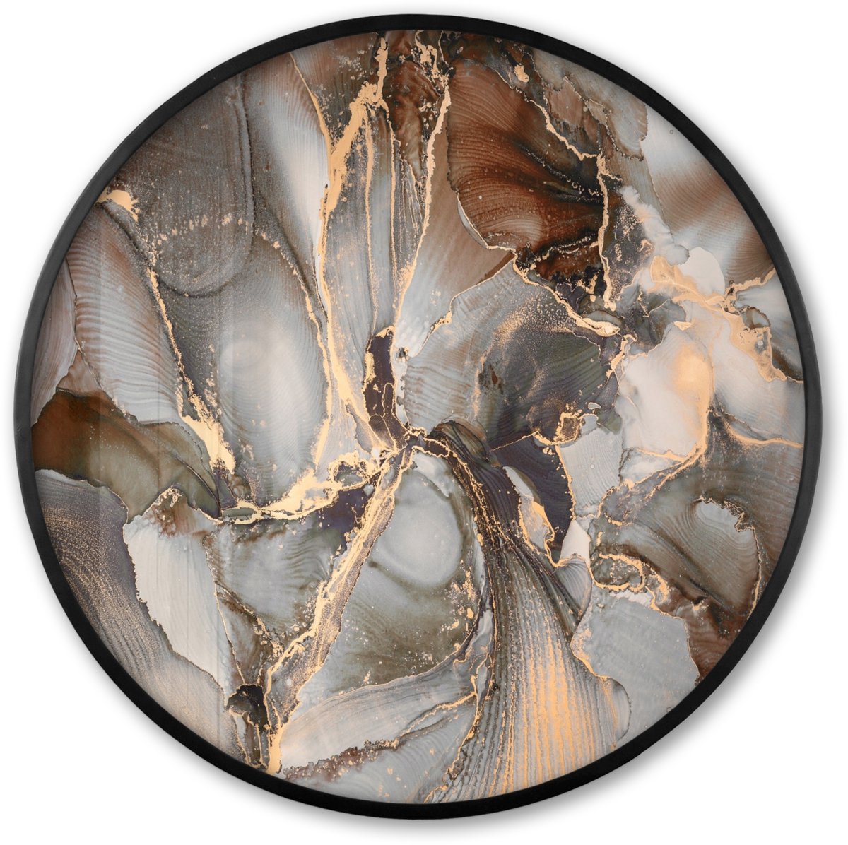 FrameYourWall Poster in lijst Rond - Fotolijst 60x60 cm - Posters - Grijs - Goud - Marmer - Marmerlook - Ronde posterlijst zwart - Decoratie - Wanddecoratie woonkamer - Muurdecoratie slaapkamer