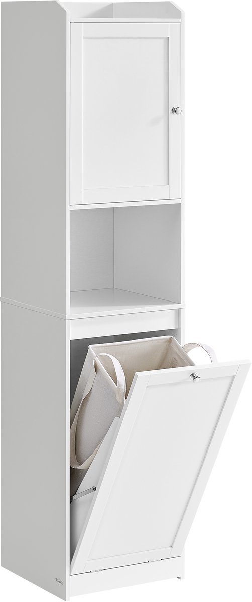 Badkamerkast, opbergkast, staande kast, opbergunit, met uitneembare wasmand met handvat, o