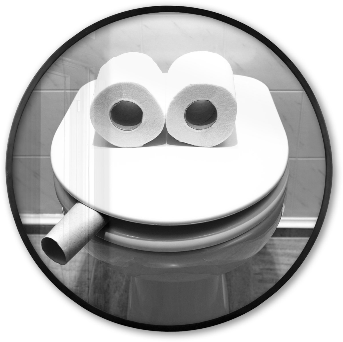 FrameYourWall Poster in lijst Rond - Fotolijst 80x80 cm - Posters - WC - Bril - Grappig - Toilet - Ronde posterlijst zwart - Decoratie - Wanddecoratie woonkamer - Muurdecoratie slaapkamer WC rol