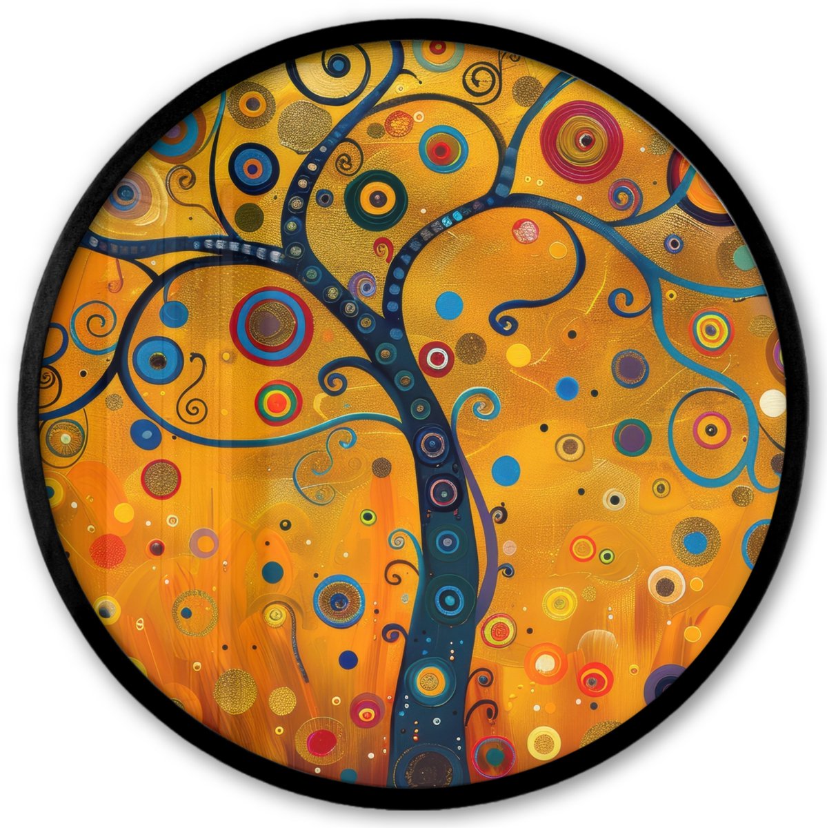 FrameYourWall Poster in lijst Rond - Fotolijst 40x40 cm - Posters - Abstract - Boom - Levensboom - Modern - Ronde posterlijst zwart - Decoratie - Wanddecoratie woonkamer - Muurdecoratie slaapkamer